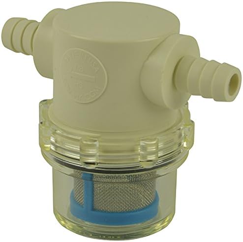 3/8 Hose Barb Low Profile Series Nylon Strainer with Clear Nylon Bowl, Buna gasket and 50 mesh Stainless Steel Screen