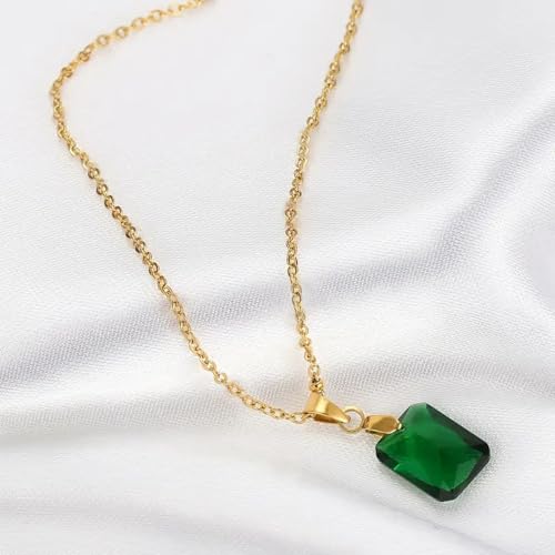 Collier pendentif cubique vert carré couleur or, bijoux de mariage chic - 4