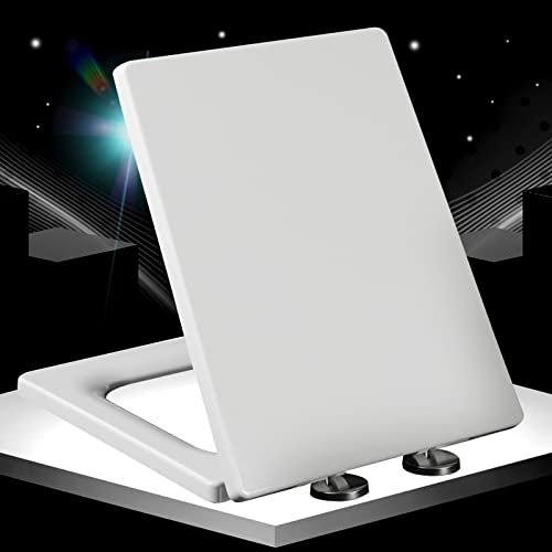 Weißer Toilettensitz mit Absenkautomatik, quadratische Form, robuste Toilettensitze, quadratischer WC-Deckel mit oberer Befestigung, rostfreie Scharniere mit Doppelbefestigung, weiß-40~45cm*