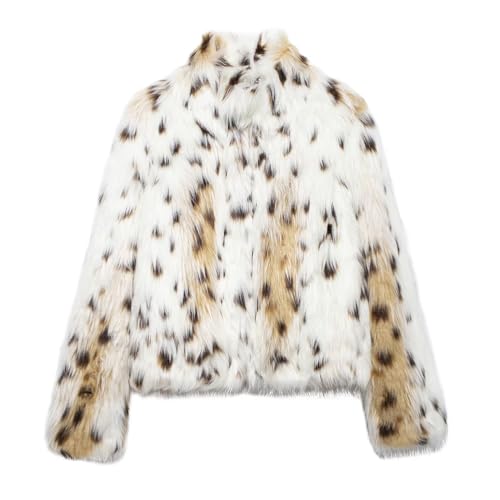 Chaquetas de Piel Sintética para Mujer con Estampado de Leopardo Ropa de Abrigo de Pelo Sintético de Manga Larga de Invierno Grueso Chaqueta Cálida y Esponjosa con Solapa de Moda Damas Cardigan A L
