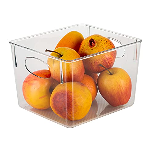 Simplify Medium Horizontal Organizer Bin | Fridge and Freezer Storage | Multi-Purpose | Handles | Bathroom | Desk | Cosmetics | Clear