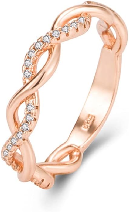 DUAN Twist Ring for Women Fashion 14K Solid Rose Gold Stack Twisted Ring Wedding Party Women Jewelry Size（6-10） (US code 7)