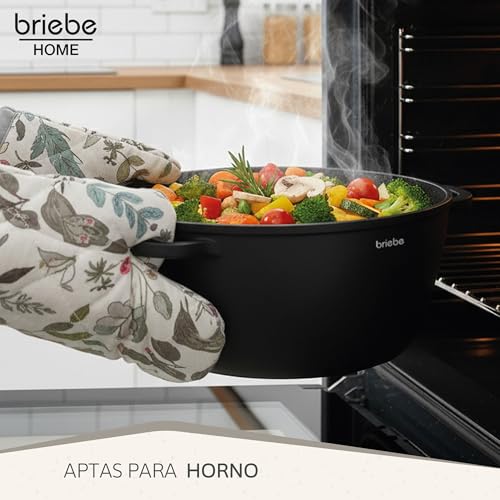 Miniatura 9 de Briebe Black Titanium Cacerola Cocina Inducción Antiadherente Titanio, Cazuela 28cm, Aluminio Fundido, Recubrimiento Sin Pfoa, Tapa Cristal, Asas Silicona Extraíbles, Vitrocerámica, Gas, Horno