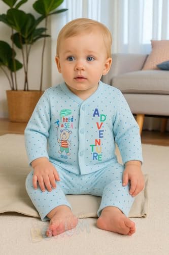 Image of BONUM Baby's Boy's Girl's 100% Cotton Button Shirt with Pyjama Pant Set of 3 New Born Baby Clothes