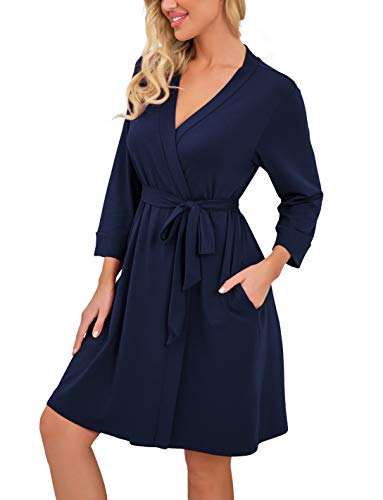 Image of PrinStory Womens Robe Lightweight Short Knit Bathrobe Soft Ladies Sleepwear with Pockets