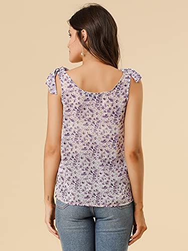 Allegra K Women's Boho Floral Print Casual Chiffon Tie Shoulders Tank Top Small Lavender #TOP4