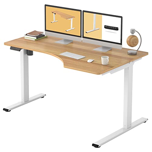 FLEXISPOT EF1L 55 in L Shaped Computer Desk Corner Desk Electric Stand Up Desk with Memory Controller Standing Desk Height Adjustable Desk with Splice Board Game Desk (Gray Frame + Maple Desktop)