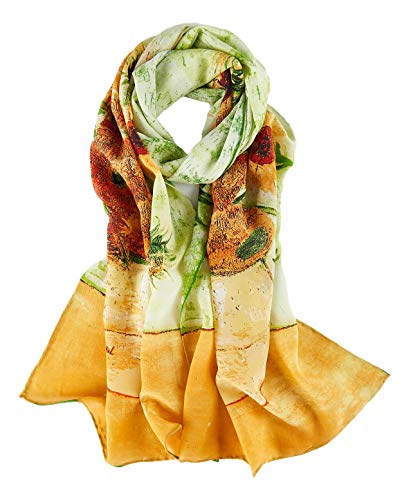 YangtzeStore Long Charmeuse Silk Scarf Classic Art Print (Sunflowers By Van Gogh)
