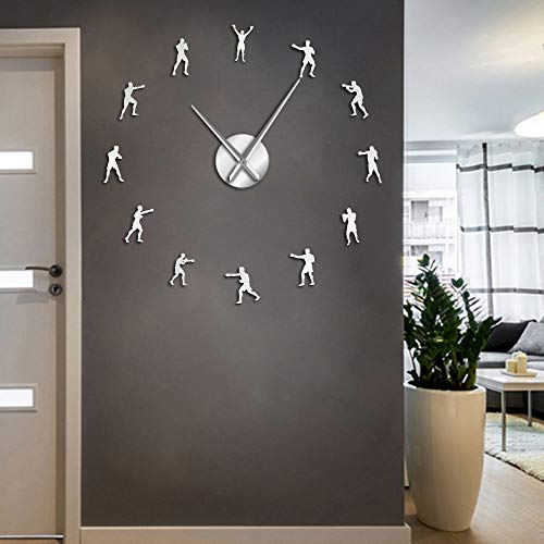 Beisite Gioco di Combattimento di Boxe Orologi da Parete DIY Sport Arte Marziale da Parete Soggiorno Decor Appeso Orologio da Parete Orologio al Quarzo Moderno Senza Cornice (Argento, 37")