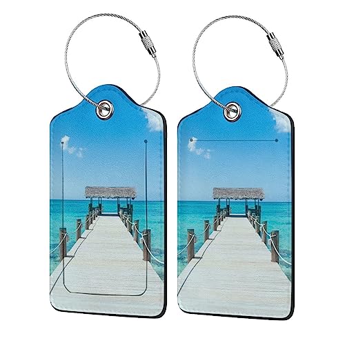 Étiquette bagage en cuir lot de 4 pour les voyages en famille style jetée tropicale