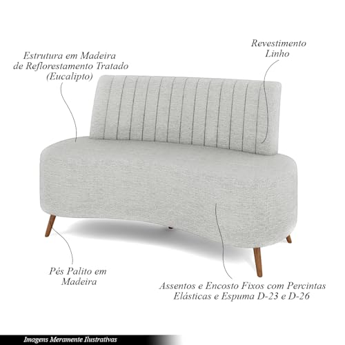 Sofá Living Decorativo 2 Lugares 1,35M Katara Cinza Claro Linho G33 - Gran Belo