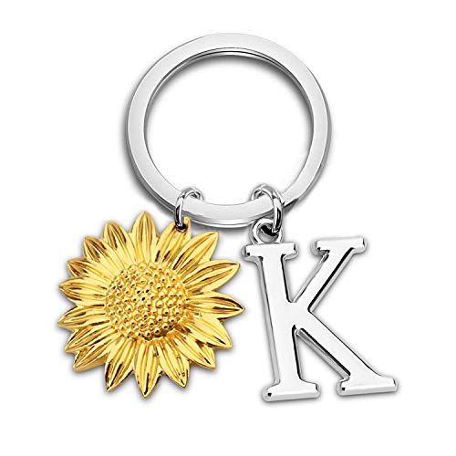Gzrlyf Sunflower Keychain with Letter Charm Initial Gifts(K)