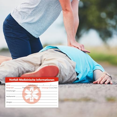 MEDMAX Notfall-Kontaktausweise für medizinische Informationen auf Deutsch, Notfall-Kontakt-Ausweise auf Deutsch, medizinische Notfallkarte für Geldbörse, Handy, Tasche, Handtaschen, 10 Stück