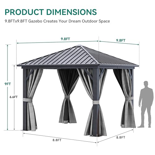 image for YITAHOME 10X10FT Metal Hardtop Gazebo Outdoor Patio Single Top Canopy 