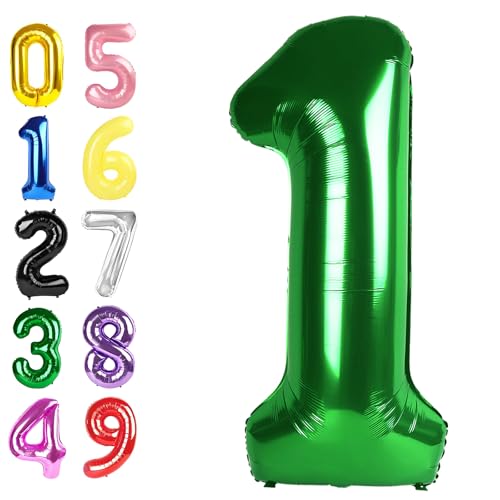 Number One Balloons 40 Inch, Dark Green Balloon for Birthday Party Decoration, Large Number Ballons for 1, 10, 11, 15, 17, 21, 100 Celebration, Boy and Girl Birthday, Baby Shower, Anniversary Decor