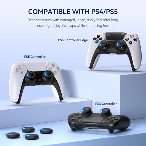 Image of Meyaar Joystick Replacement Caps for PS5 Controller, Thumb Grip Joystick Replacement Cap Repair Accessories Compatible with PS5 & PS4 Controllers - Pack of 6 (Pro Black (Enhanced Grip))