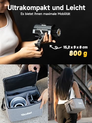 Rollei Candela 100 Bi Color Led Videolicht 100W 2700K~6500K Stufenlose Helligkeitsregulierung Dauerlicht Fotografie Ultrakompakt&Leicht 800g APP Smarte Bedienung, Videolicht-Fotolicht-Video-Light-LED
