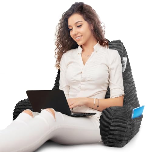 Image of Nestl Reading Pillow with Shredded Memory Foam, Luxe Cut Plush Back Pillow for Sitting Up in Bed, Back and Arms Adjustable Support for Adult & Teens, Backrest Pillows with Washable Cover Dark Grey