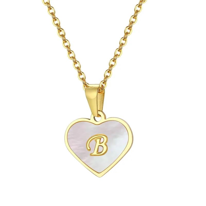 El Regalo Personalized Heart Name Initial Letters Pendant Necklaces - Stainless Steel Golden Heart Mother of Pearl Name Initials Letters Jewelry - Hypoallergenic Cursive Letters (A-Z) (B) (B0CTMLYZFJ) Amazon Price History, Amazon Price Tracker