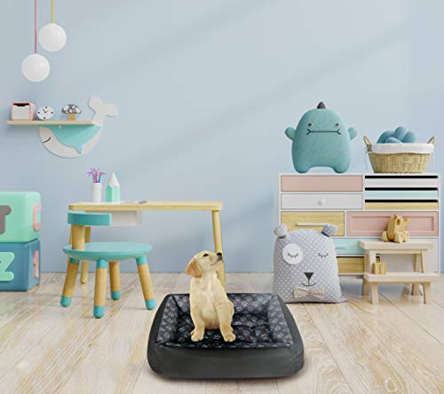 SuperKissen24. Hundebett Hundekorb Hundesofa Tierbett für Kleine, Mittlere und Grosse Hunde - Waschbar - Größe L - Schwarz und Grau - Pfoten aus flachs