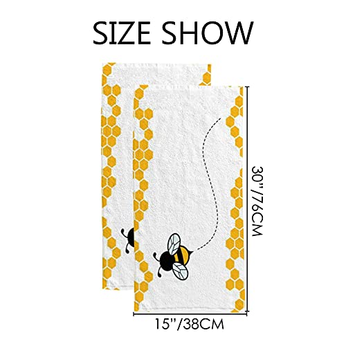 Hand Towels Face Towels Set Of 2 Honey Bumble Bee Hive Cute Cartoon Soft Comfortable Polyester Microfiber Fast Water Absorbent Towels For Bathroom Kitchen 30X15 Inch #TOP2