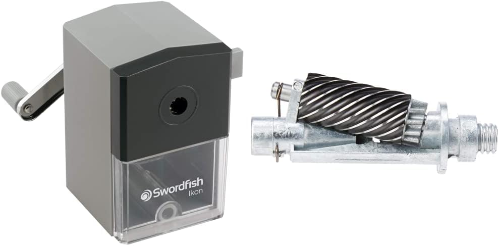Swordfish ‘Ikon’ Desktop Manual Pencil Sharpener with Replaceable Helical Blade and Auto Stop Function [40100] & 40908 Ikon and Ebony Sharpener Replacement Blade