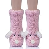 Eocom Kids Boy Girls Slipper Socks Crazy Funny Fuzzy Cute Animal Grips Winter Warm Fluffy Cozy Socks(Pink...