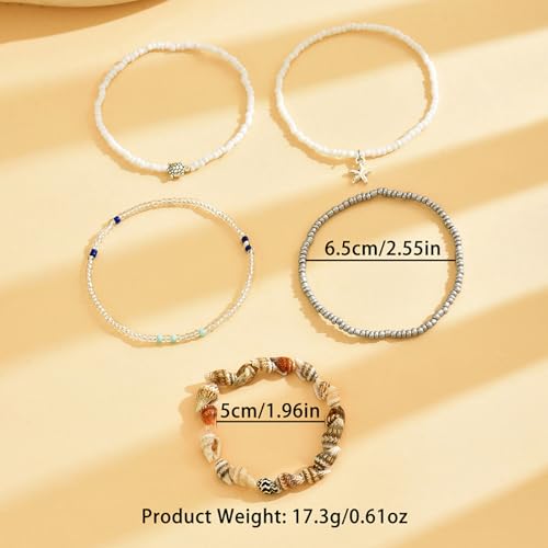 Image of Ankle Bracelets for Women Stretch Boho Pearl Bead Gold Anklets Layered Sequins Foot Chain Hawaiian Beach Conch Summer Vacation Travel Foot Jewelry