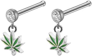 Marijuana Leaf Nose Ring Nose Stud Cannabis Weed Nose Hoop Screw Piercing Jewelry, 2Pcs