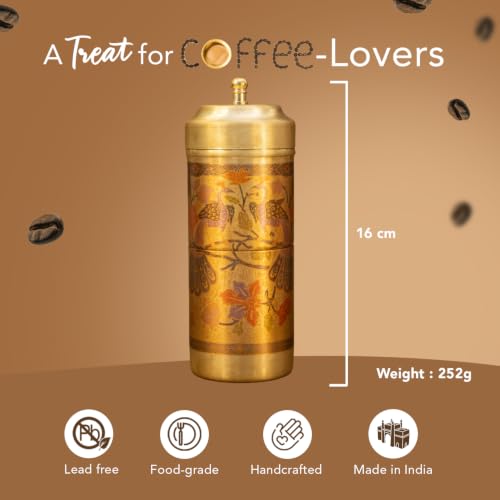 Image of Ekhasa Suvrasa 100% Pure Brass Traditional Printed South Indian Filter Coffee Maker | Coffee Decoction Maker & Drip Coffee Brewer | Brass Coffee Filter for Home & Office | Ideal for 1-2 People