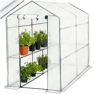 tectake® Gewächshaus mit UV-beständiger PE-Gitterfolie und 4 Metallablagegittern, 186 x 120 x 190 cm, Anzucht Gewächshaus für Tomaten & Pflanzen, Foliengewächshaus schützt vor Kälte, Regen und Frost