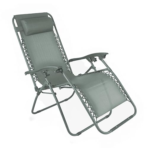 Oviala Fauteuil Relax de Jardin en Acier et textilène inclinable Vert Gris