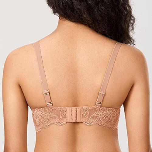 DOBREVA Vrouwen Push Up BH Balconette met beugel Sexy Kantjes Grote Maten Gewatteerd Beige 70E