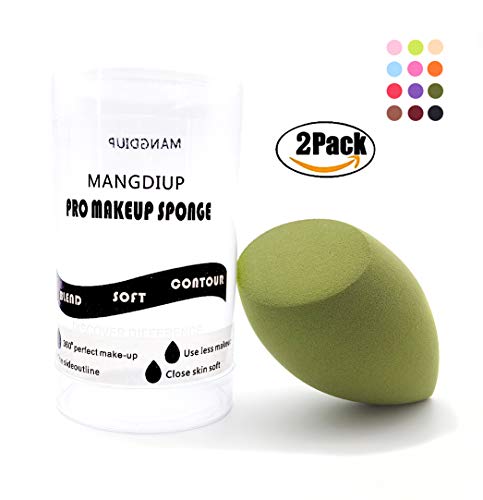 MANGDIUP Cosmetics Beauty Sponge Blender 2Pack - Latex Free And Vegan Makeup Sponge - For Powder, Cream Or Liquid Application (olive green)