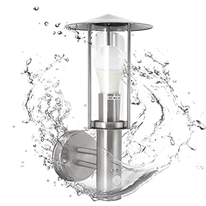 HiBay Outdoor Wall Light Motion Sensor Security Lights PIR Garden Light Mains Powered IP44 Stainless Steel Outside Porch Lighting, Incl. 12W E27 LED Bulb Warm White