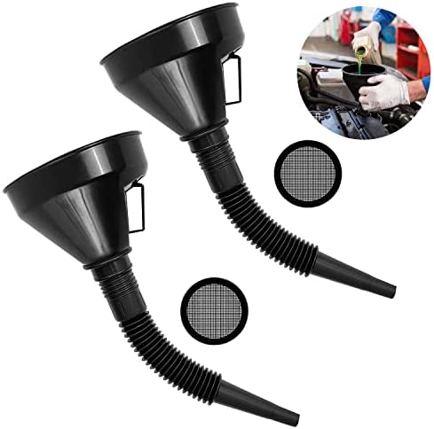 2 Stück Kunststoff Trichter, Trichter mit Sieb, Einfülltrichter | Flexibles groß Öl Funnel, Universal mit Schlauch abnehmbarem Auslauf und Sieb für Ölwechsel Auto Werkstatt und Hau