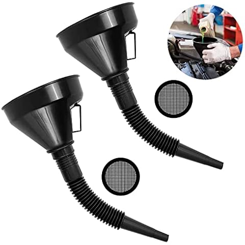 Abnaok Fuel Funnel, 2Pcs Plastic Funnel with filter screen & Removable Hose Car Funnel for Auto Oil Gasoline Petrol Diesel and Household Use (Black) Cover