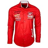  Subliminal Mode - Chemise Homme Brodée Moderne et Tendance Col Kent Manches Longues Rayée Coupe Ajustée BX508 Rouge XL
