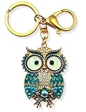 Evenchae Sparkly Owl Keychain | Blue Rhinestone Bag Charm for Women | Cute Easter Gift Idea + Velvet Pouch