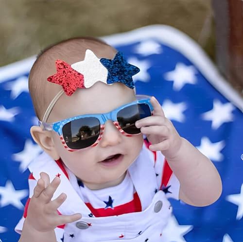 4th of July Baby Nylon Headbands Fourth of July Glitter Star Headbands for Newborn Toddlers Red White and Blue One size fits all Baby (Khaki Band)2