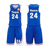 2-Piece Basketball Jersey Vest and Shorts, Kids/Adult Custom Basketball Kit with your name number team logo(Blue)