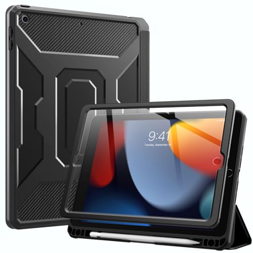 MoKo Custodia Protettiva Compatibile con iPad 9th Gen 2021/ iPad 8th/7th Gen 2020/2019, Cover per Tablet con Sostegno, Scomparto Porta Penna Stilo, Auto Avvio e Arresto, Nero
