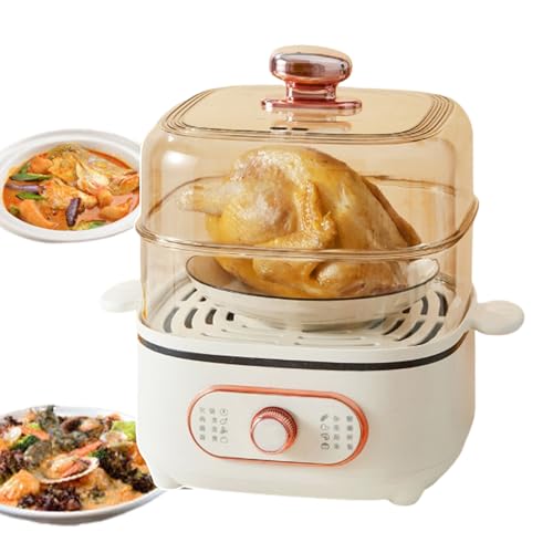 forplubossmmp Olla Eléctrica 2 En 1 para Cocinar Al Vapor Y Cocinar Al Vapor: Uso En Tres Capas, Calentador De Alimentos De Doble Capa para 2 O 3 Personas, Vaporera De Cocina De 1200W para Bollos