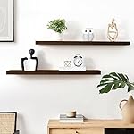 Floating Shelves 36 Inches Long - 8 Inch Deep Rustic Solid Pine Wood for Storage - Farmhouse Wall Mounted for Living Room - Heavy-Duty Metal Bracket - 36" W x 8" D - Set of 2 - American Walnut Color - Image 2