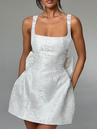 Short Satin Homecoming Dresses with Bow 2025 Square Neck Puffy Cocktail Party Dresses for Teens Women2