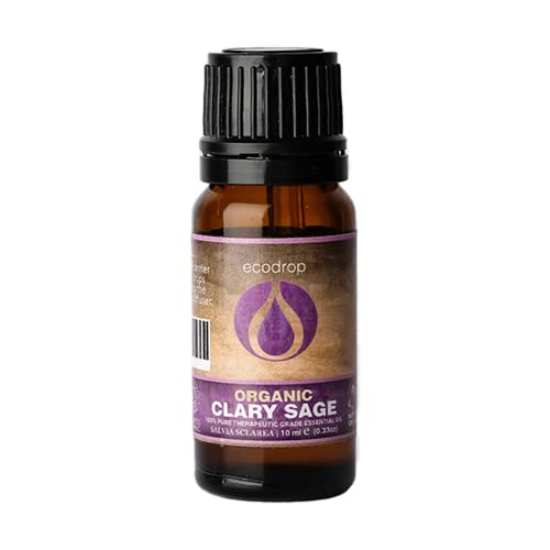 Ecodrop Clary Sage Essential Oil - 10ml bottle | Pure & Natural Therapeutic Grade Salvia Sclarea Oil | Aromatherapy Diffuser, Massage & Bath Oil for Mood, Stress Relief & Aids Digestion | Organic