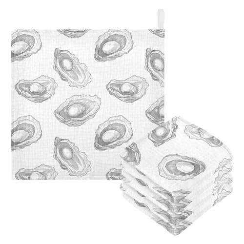 Image of vvfelixl Baby Muslin Washcloths Hand-Drawn Pearl Oyster Baby Burp Cloths Cotton Babys Face Towel for Infants Soft 11.8 X 11.8 in, 3 Pack