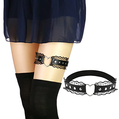 Women Girl Leather Heart Garters Leg Ring Belt Punk Studded Lace Elastic Thigh Ring Garters Adjustable Rose Red #TOP4