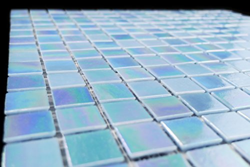 Urbn Contemporary Light Sky Blue Iridescent Glass Mosaic Tile For Kitchen And Bath - Single Sheet (13 Inches X 13 Inches, 1.15 Sq Ft) #TOP4
