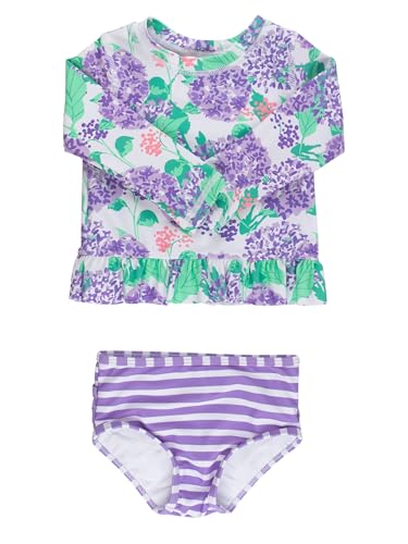 Image of RuffleButts Baby /Toddler Girls Long Sleeve Rash Guard UPF50+ Sun Protected Bikini Swimsuit
